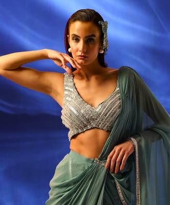 Light tiffany blue ava jade saree set 4