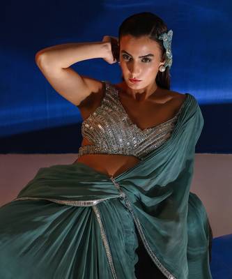 Light tiffany blue ava jade saree set 5