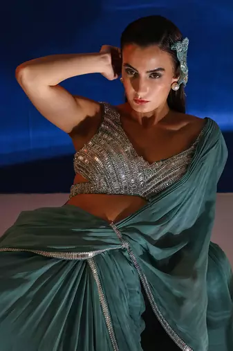 Light tiffany blue ava jade saree set