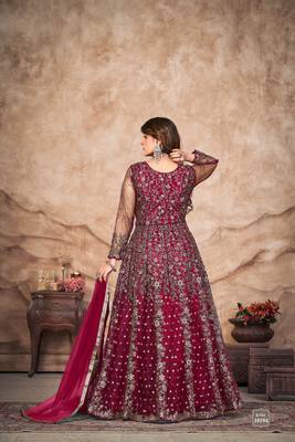 Fancy Anarkali Dress For Wedding Looks In Maroon Colour 2