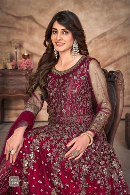 Fancy Anarkali Dress For Wedding Looks In Maroon Colour 3