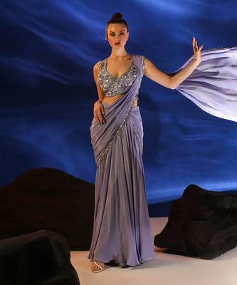 Heather purple asherah drape saree set 1
