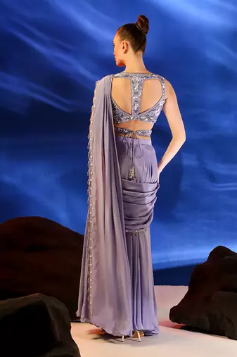 Heather purple asherah drape saree set