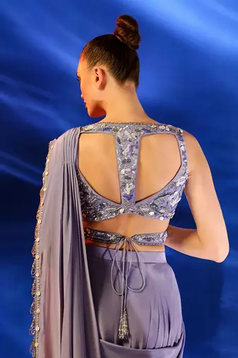 Heather purple asherah drape saree set