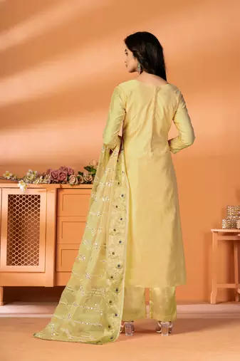 Yellow Colour Ethnic Partywear Girlish Salwaar Kaeez