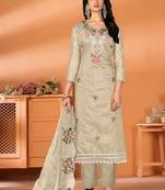 Beige Colour Graceful Partywear Salwaar Kameez For Girlish Party Looks