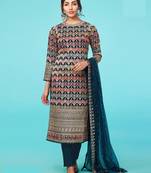 Blue Colour Ethnic Resham Embroidery Work Salwaar Kameez For Fancy Looks