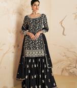 Black Colour Designer Embroidery Palazzo Dress For Girlish Wedding Wear