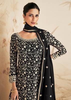 Black Colour Designer Embroidery Palazzo Dress For Girlish Wedding Wear 2