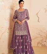 Lavender Colour Designer Embroidery Palazzo Dress For Girlish Wedding Wear