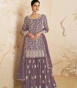 Mauve Colour Designer Embroidery Palazzo Dress For Girlish Wedding Wear