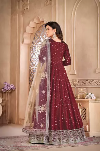  Maroon Colour Ethnic Anarkali Dress For Beautiful Wedding Looks