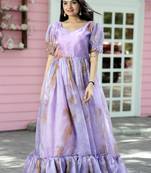 Lavender Colour Designer Printed Ethnic Gown With Girlish Looks