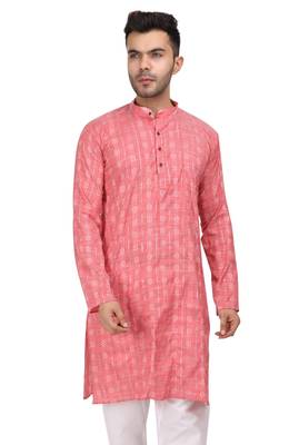 Labelzero Pink cotton Designer Kurta For Men's 1
