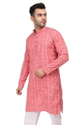 Labelzero Pink cotton Designer Kurta For Men's 2