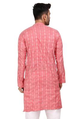 Labelzero Pink cotton Designer Kurta For Men's 3