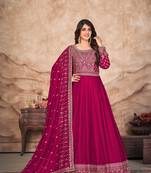 Rani pink color embroidered art silk anarkali suit
