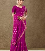 Ethnic Zari Embroidery Work Purple Georgette c Saree