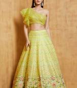 EILARA WOMEN'S EILARA WOMEN'S YELLOW ART SILK THREAD EMBROIDERED WITH MIRROR WORK PARTY WEAR LEHENGA CHOLI