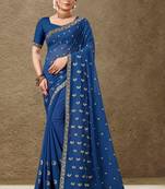 Ethnic Zari Embroidery Work Blue Georgette c Saree