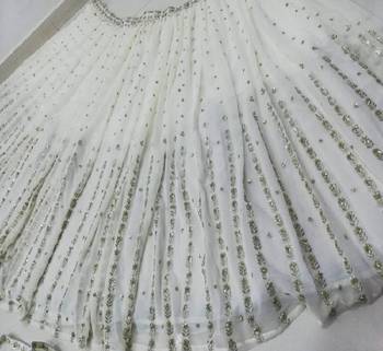 WOMEN'S WOMEN'S OFF-WHITE GEORGETTE SEQUENCE WITH ZARI EMBROIDERED LEHENGA CHOLI 9