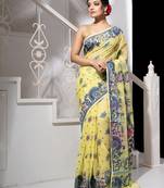 Light yellow butterfly motif jamdani saree