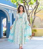 Women's Cotton Floral Print Kurti Pant with Dupatta Set