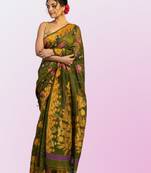 Sap Green jamdani saree with all over flower motifs