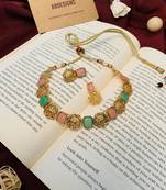 Aesthetic kempstone matt golden finish necklace with pair of earrings