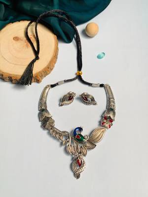 German silver plated necklace with pair of earrings 4