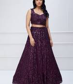 plum purple georgette sequin embroidered lehenga set choli with dupatta 