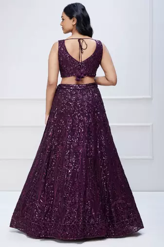 plum purple georgette sequin embroidered lehenga set choli with dupatta 