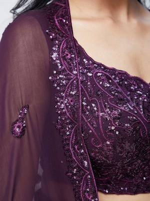plum purple georgette sequin embroidered lehenga set choli with dupatta  5