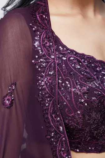 plum purple georgette sequin embroidered lehenga set choli with dupatta 