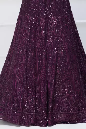 plum purple georgette sequin embroidered lehenga set choli with dupatta 