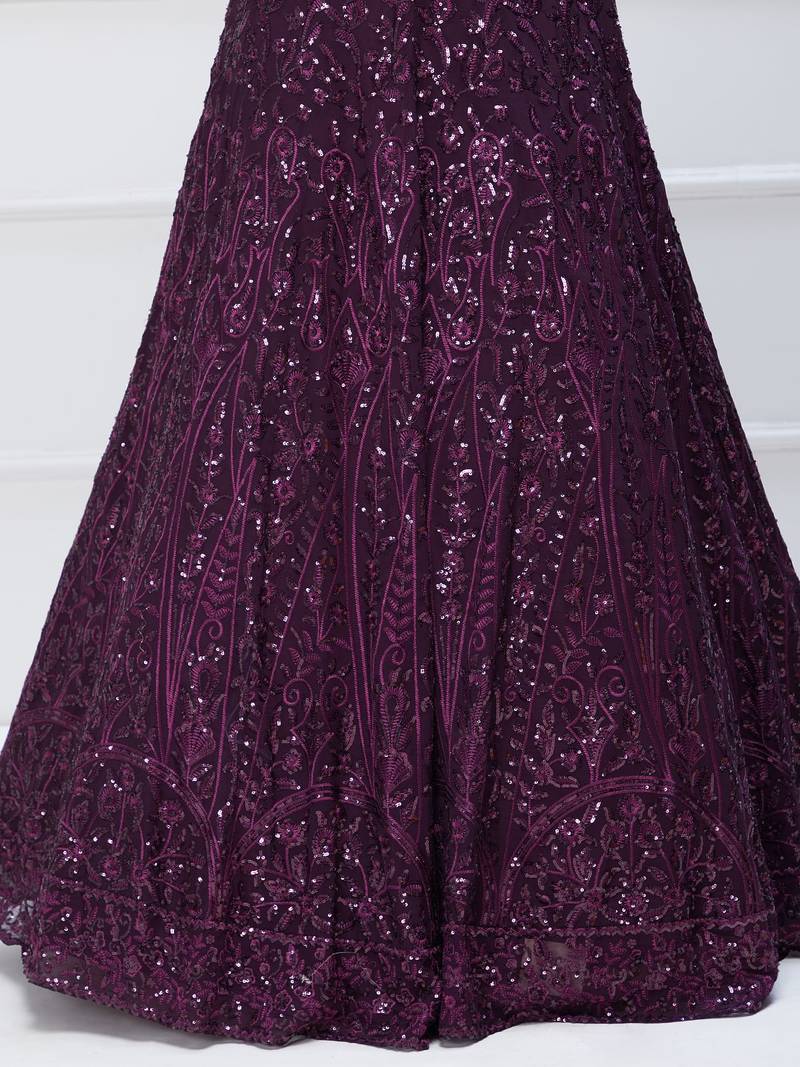 Plum Purple Georgette Sequin Embroidered Lehenga Choli Set