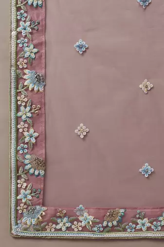 Coral Pure Georgette Sequins with heavy Zarkan embroidery Semi-Stitched Lehenga choli & Dupatta