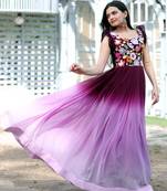 Wine Faux Blooming With Sequins Multi Embroidered Gown