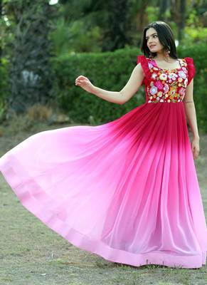 Pink Faux Blooming With Sequins Multi Embroidered Gown 1