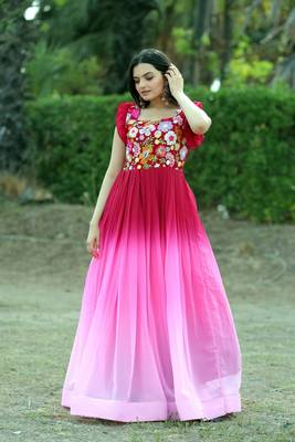 Pink Faux Blooming With Sequins Multi Embroidered Gown 2