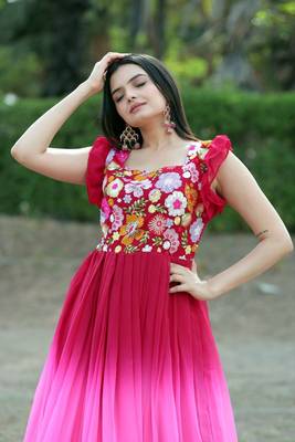 Pink Faux Blooming With Sequins Multi Embroidered Gown 4