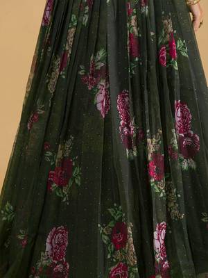 green floral digital organza festival lehenga set choli with dupatta 6