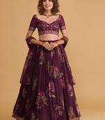 Purple Organza Digital Printed Lehenga