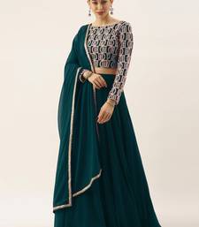 classy green embroidered thread work georgette wedding lehenga set choli with dupatta with dupatta