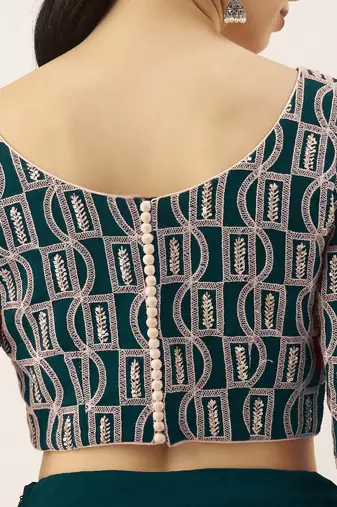 classy green embroidered thread work georgette wedding lehenga set choli with dupatta with dupatta