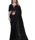 Black heavy resham embroidery moti stone work net party wear with blouse