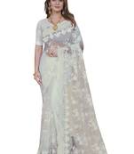 White heavy resham embroidery moti stone work net party wear with blouse