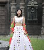White Faux Georgette with Real Mirror work Lehanga