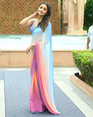 Multi Colour Padding Printed Saree With Blouse Piece. 1