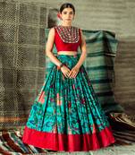 Blue And Maroon Dupion Silk Lehenga Set